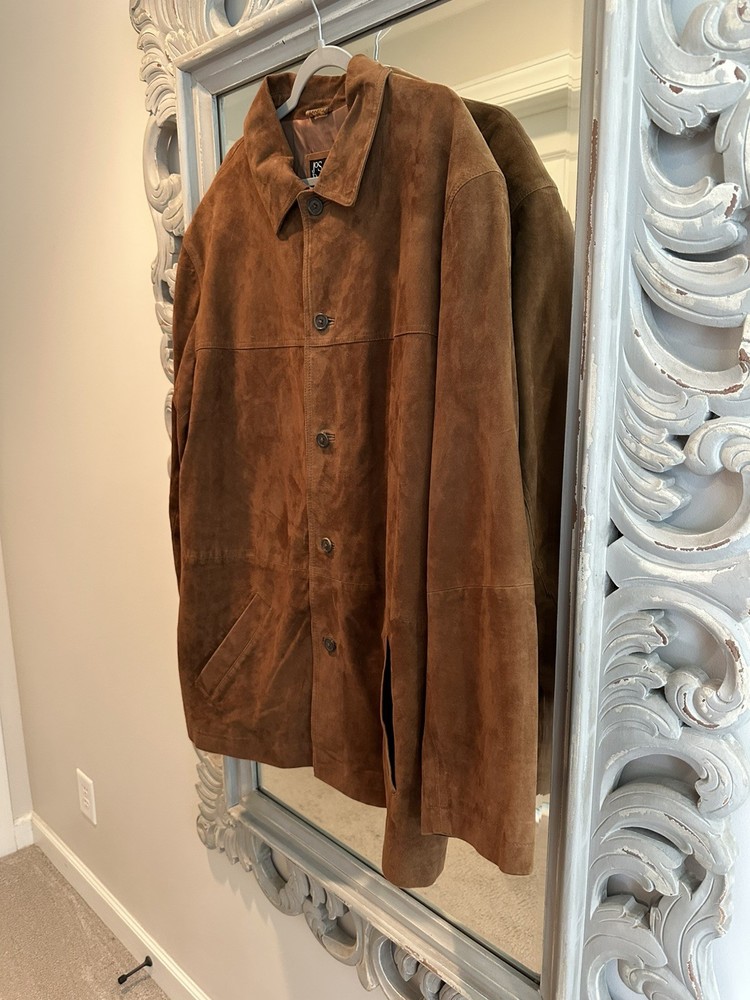 Men's Brown Suede Genuine Soft Leather Jacket Coat Blazer XL Camel Jos A. Bank