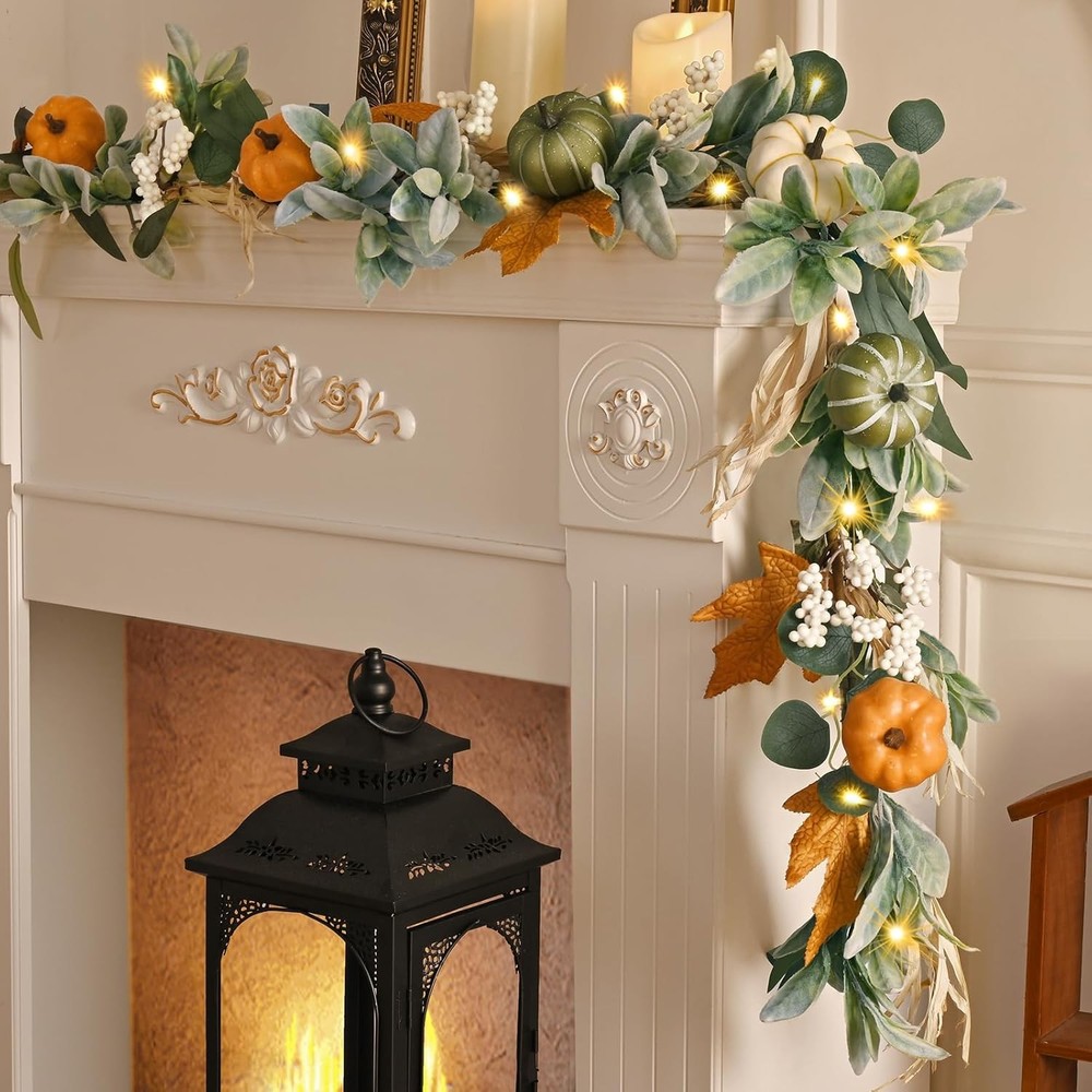 6 FT Green Fall Garland for Mantel Decor