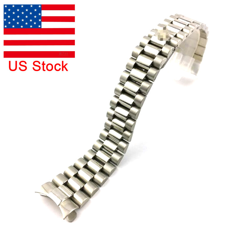 Stainless Steel Watch Strap Bracelet 20MM Curved End President Silver Watch Band