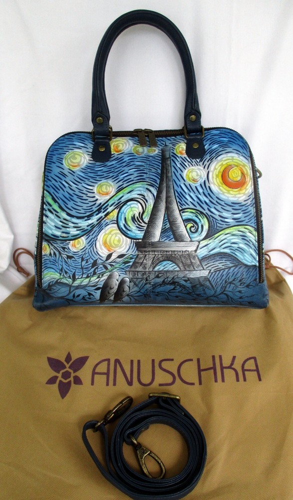 nr MINT ANUSCHKA Starry Nights Paris Medium Organizer Satchel Eiffel Tower Blue