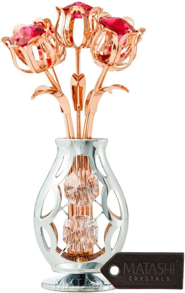 Rose Gold Chrome Plated Floral Bouquet Vase Ornament with Crystals