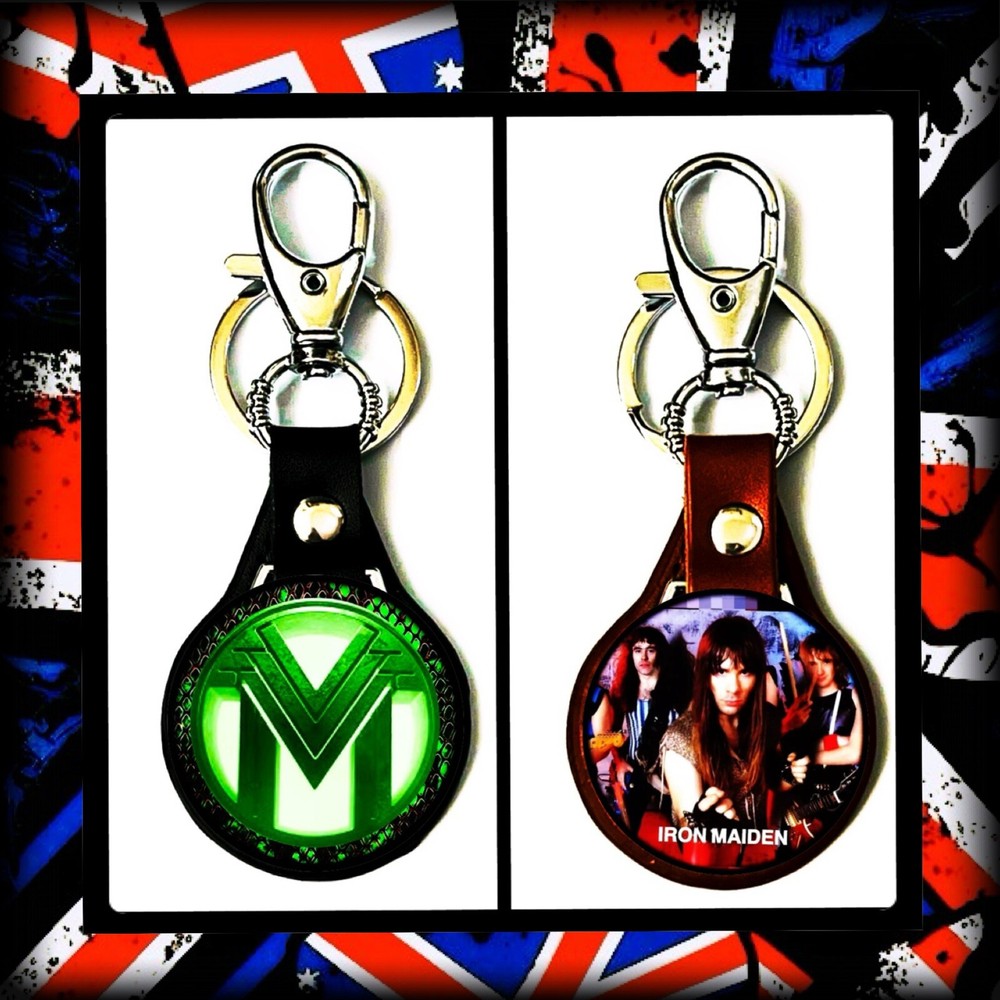 IRON MAIDEN BRUCE DICKINSON 🇬🇧MANY DOORS TO HELL 🇬🇧 TWO LEATHER KEYCHAINS