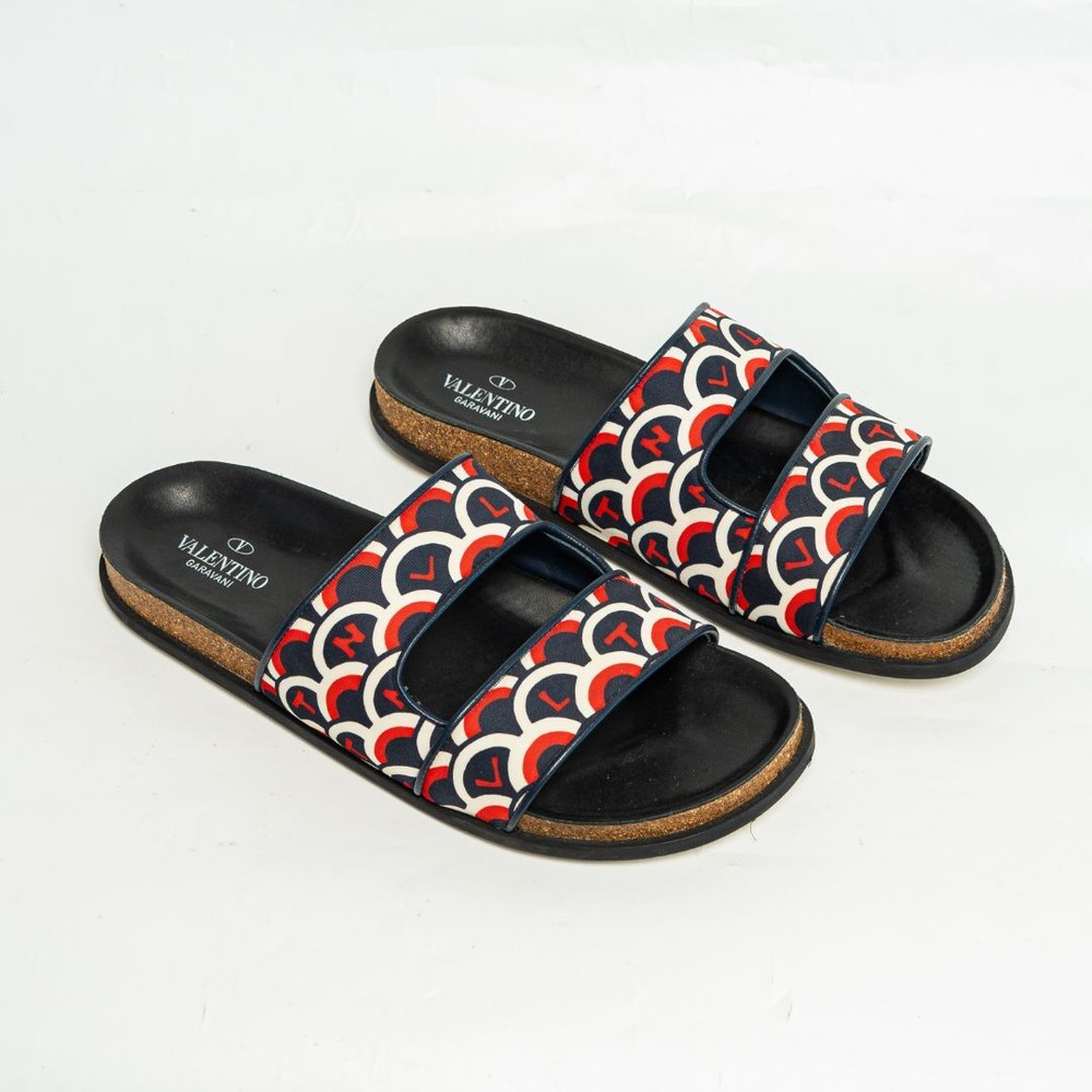 Valentino navy cork sandals with print in size 44