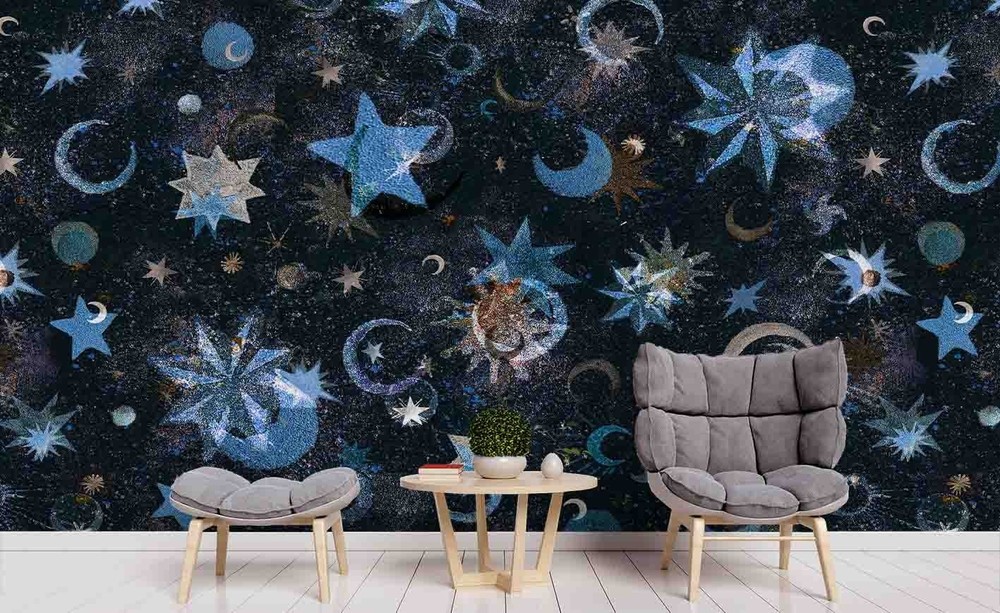 3D Space Stars Moon Pattern Wall Murals Wallpaper Murals Wall Sticker