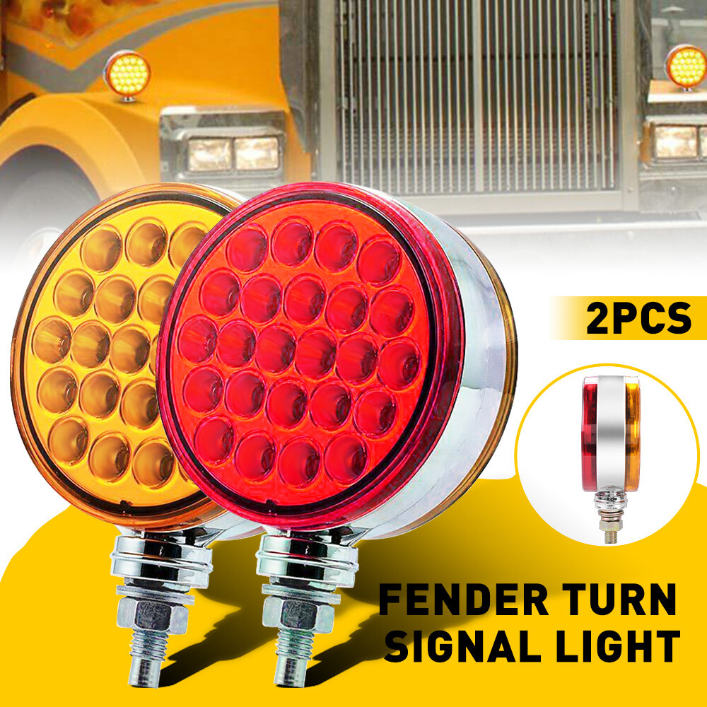 48LED Amber Red Pedestal Fender Brake Turn Signal Light Round Double Face US