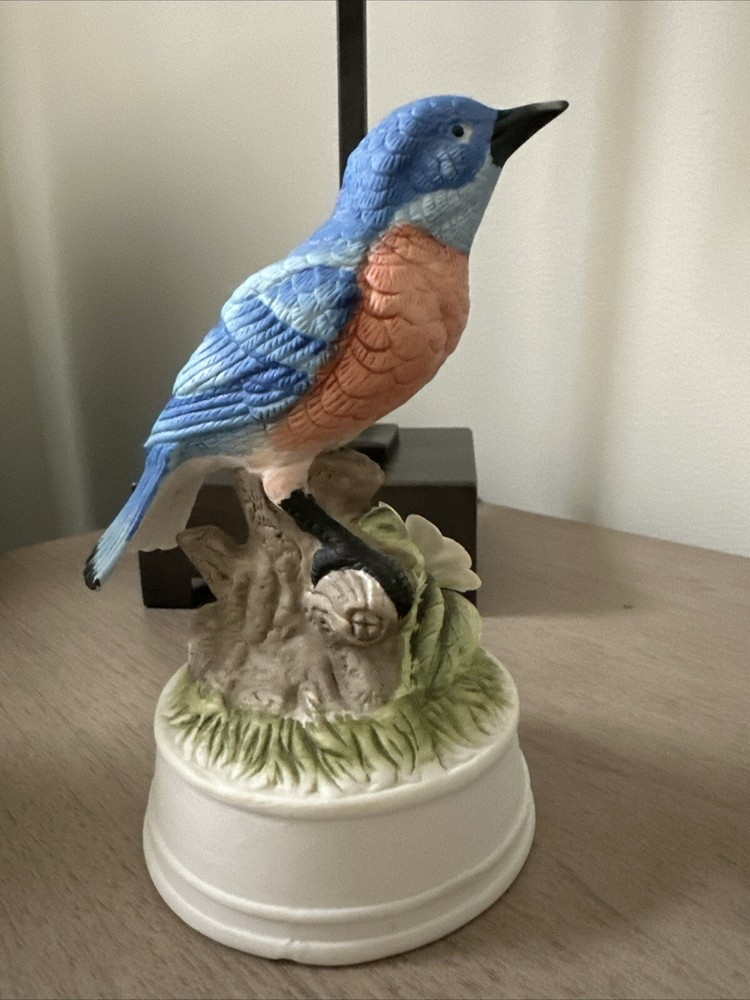 Vintage Musical Bluebird Porcelain Statue Figurine
