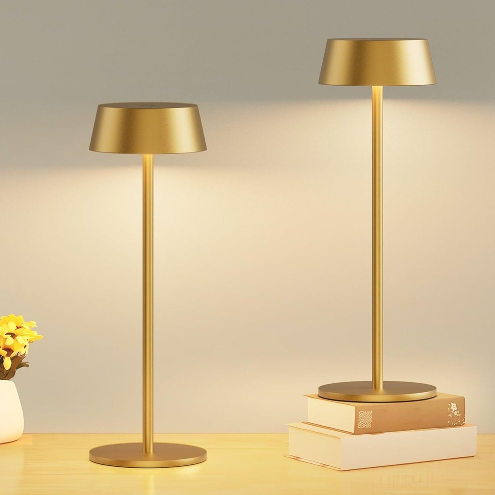 2 Pack Gold Battery Operated Table Lamp Cordless 3000K Warm Light LED Table Lamp