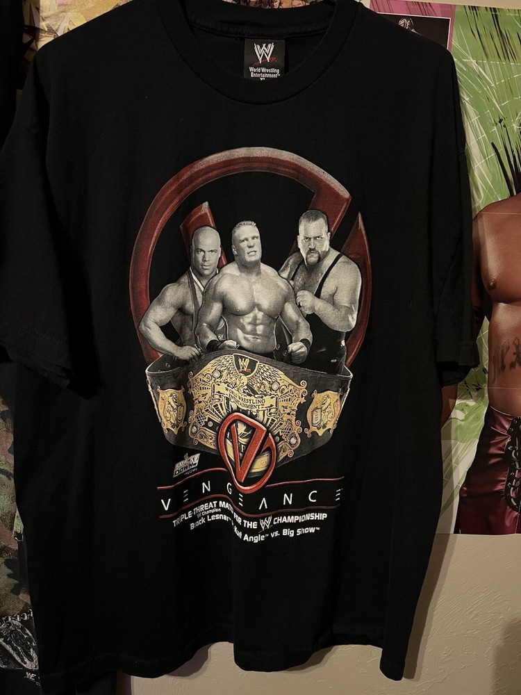 Vintage Y2K WWE Vengeance Ppv Promo T Shirt Kurt Angle Brock Lesnar Big Show XL