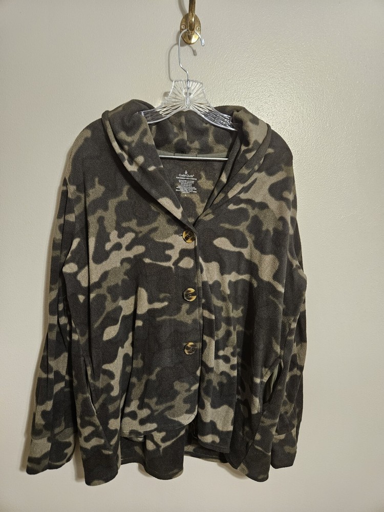Cuddl Duds Womens Stretchy Camo Fleece Button Cardigan Size L