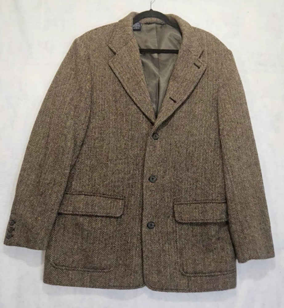 VTG Abercrombie & Fitch Blazer Mens Sz L Herringbone Jacket Grandpacore Academia