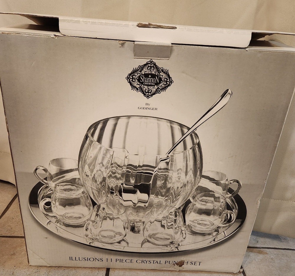 Shannon Crystal by Godinger ILLUSIONS 11 Piece Punch Set -Tray, Ladle, Bowl, Cup