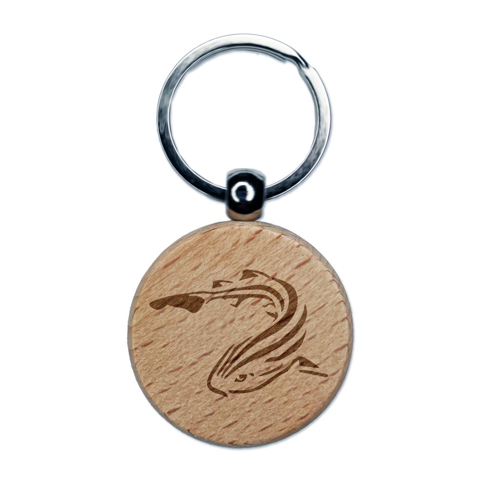 Pyjama Shark Striped Catshark Engraved Wood Round Keychain Tag Charm