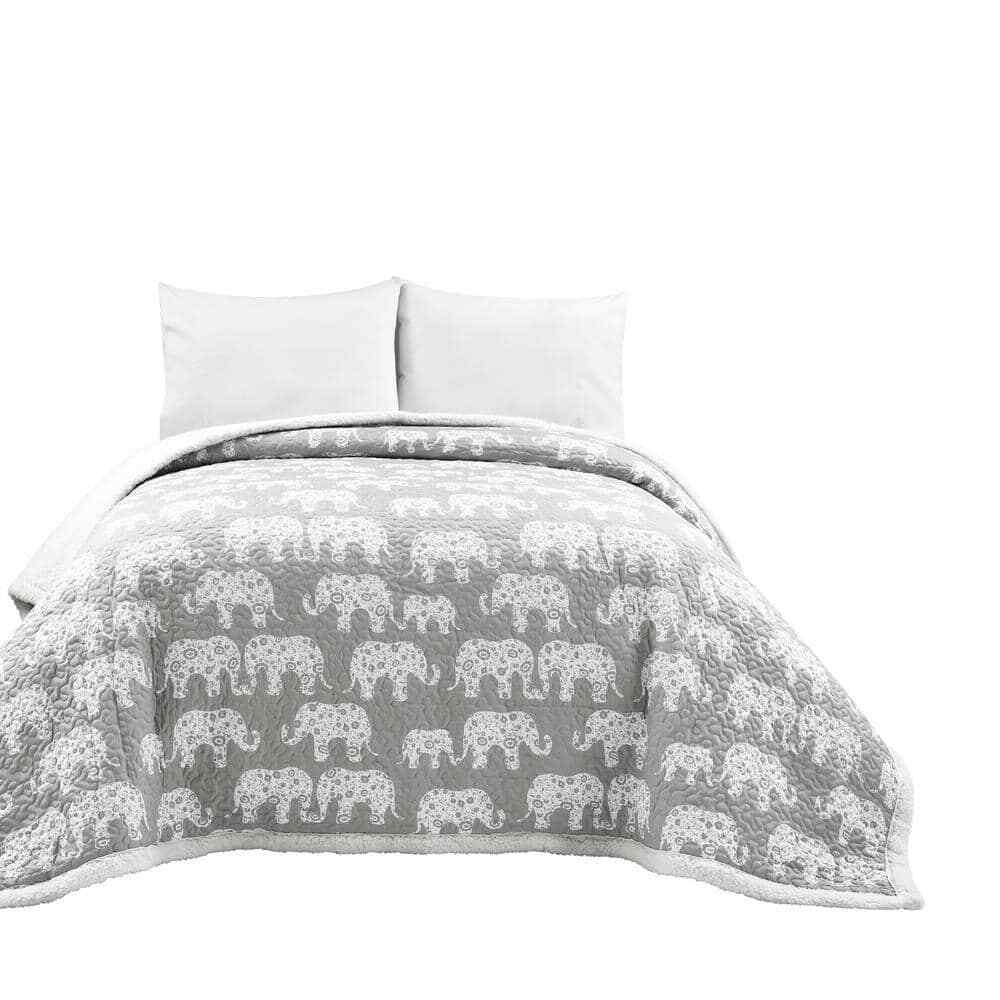 Elephant Parade Sherpa Blanket/Coverlet Soft Gray Single Full/Queen