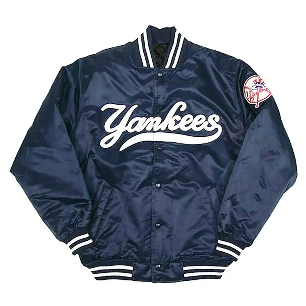 NY Yankees Vintage 90s Athletic Jacket Navy Satin Bomber Style Varsity Jacket