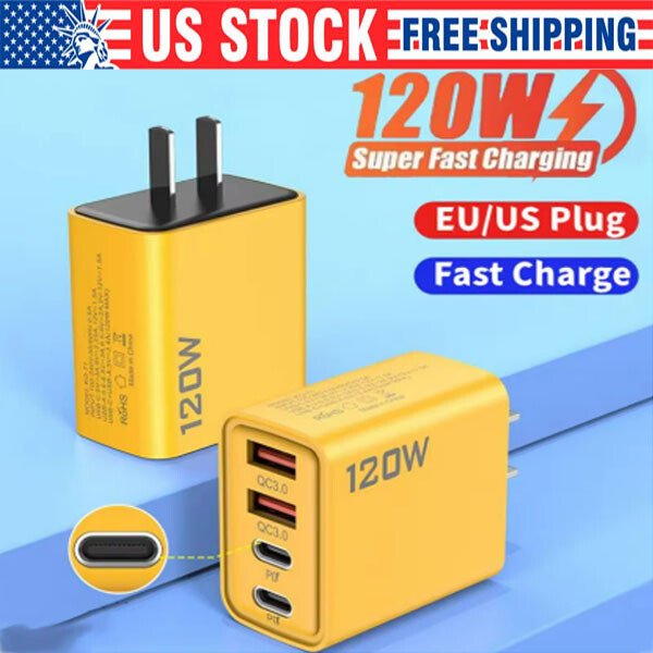 120W 4-Port USB-C Fast Charger for Phones Tablets Laptops  