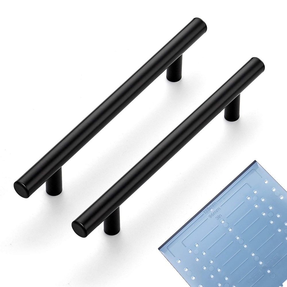 10 Pack 7.38 Inch Matte Black Cabinet Pulls with 5 Inch Hole Center Template