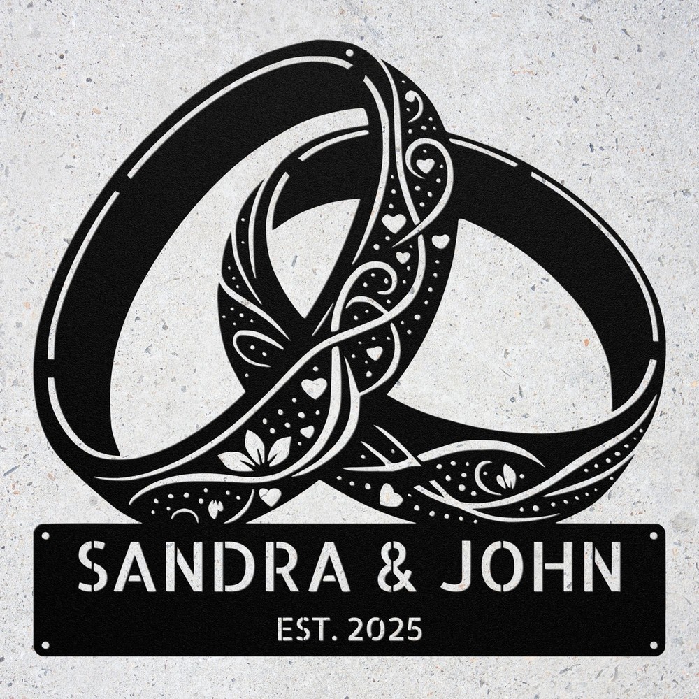 Custom Floral Rings Metal Sign Personalized Couple Wedding Anniversary Gifts