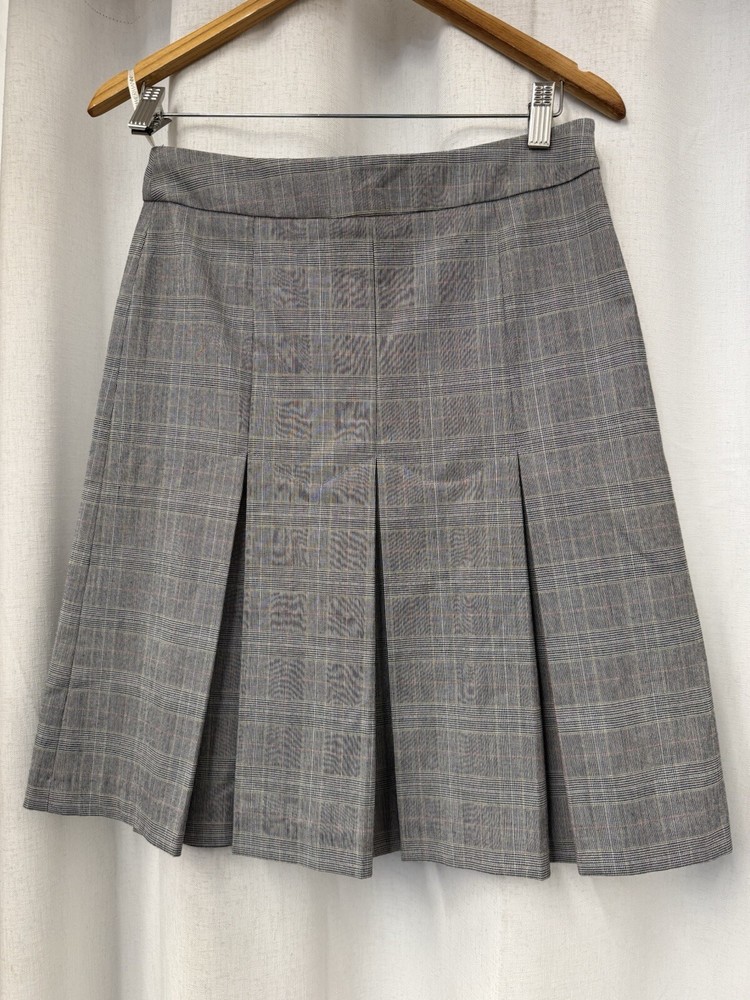 ZIMMERMANN Grey Plaid Check Pleat Midi Skirt Size 0