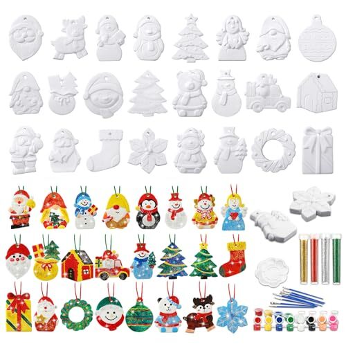 24 Pcs Christmas Ceramics to Paint for Adults Christmas Crafts Paint Your Own
