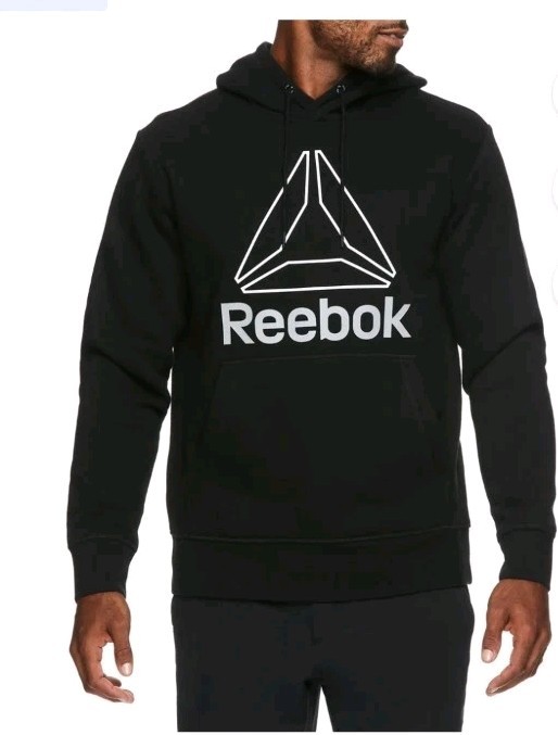 3XL Reebok Men’s Fleece Pullover Hoodie Logo Print Black Sweatshirt Hooded XXXL