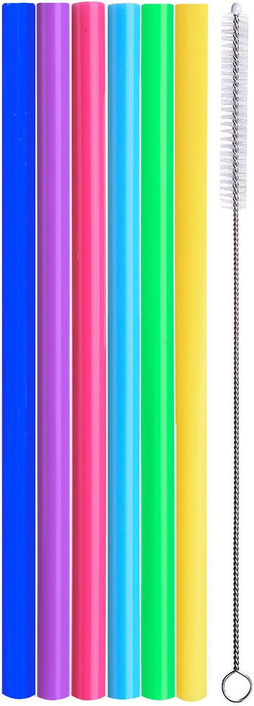 Reusable Silicone Straws, Extra Long for Half Gallon Mugs, Set of 6 with Brush