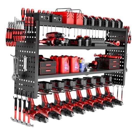 Power Tool Organizer Wall Mount, Heavy Duty 8 Slots - 4 Shelves Black-8 Drills