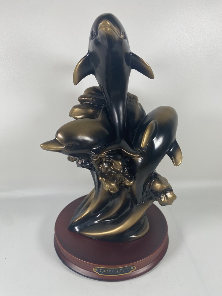 Vintage Dolphins 3 Sculpture figurine Leaping riding waves 9’’In High
