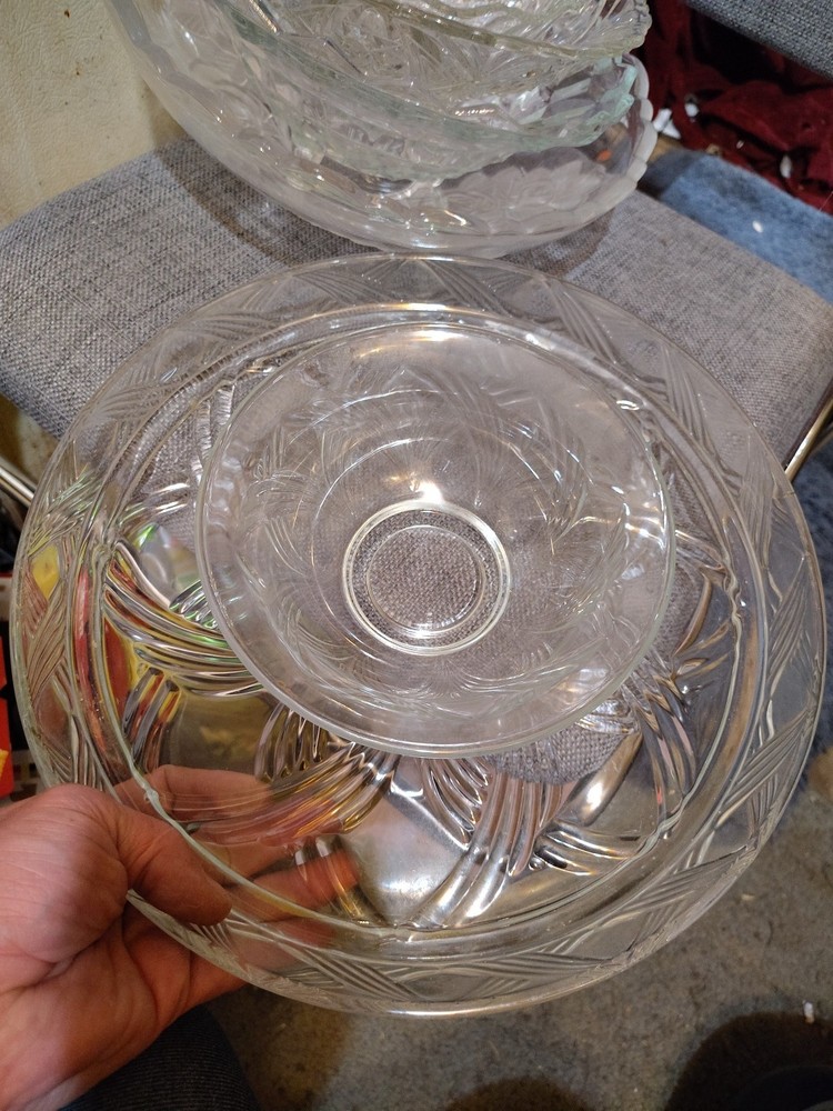 Vintage Anchor Hocking Glass Chip & Dip Set or Cake Stand Swirl Pattern
