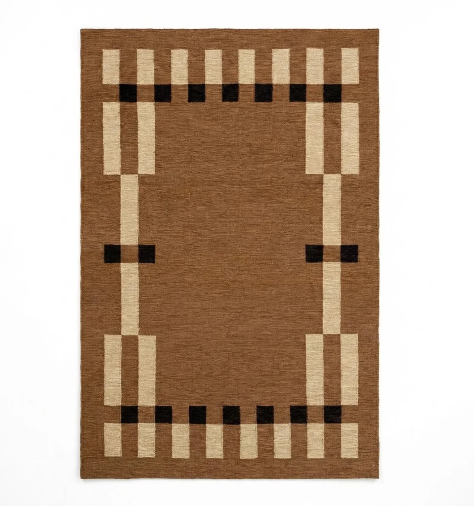 Modern Hand Knotted Wool Kilim Dhurrie Rug Color Rustic Brown Design Carpet Rug