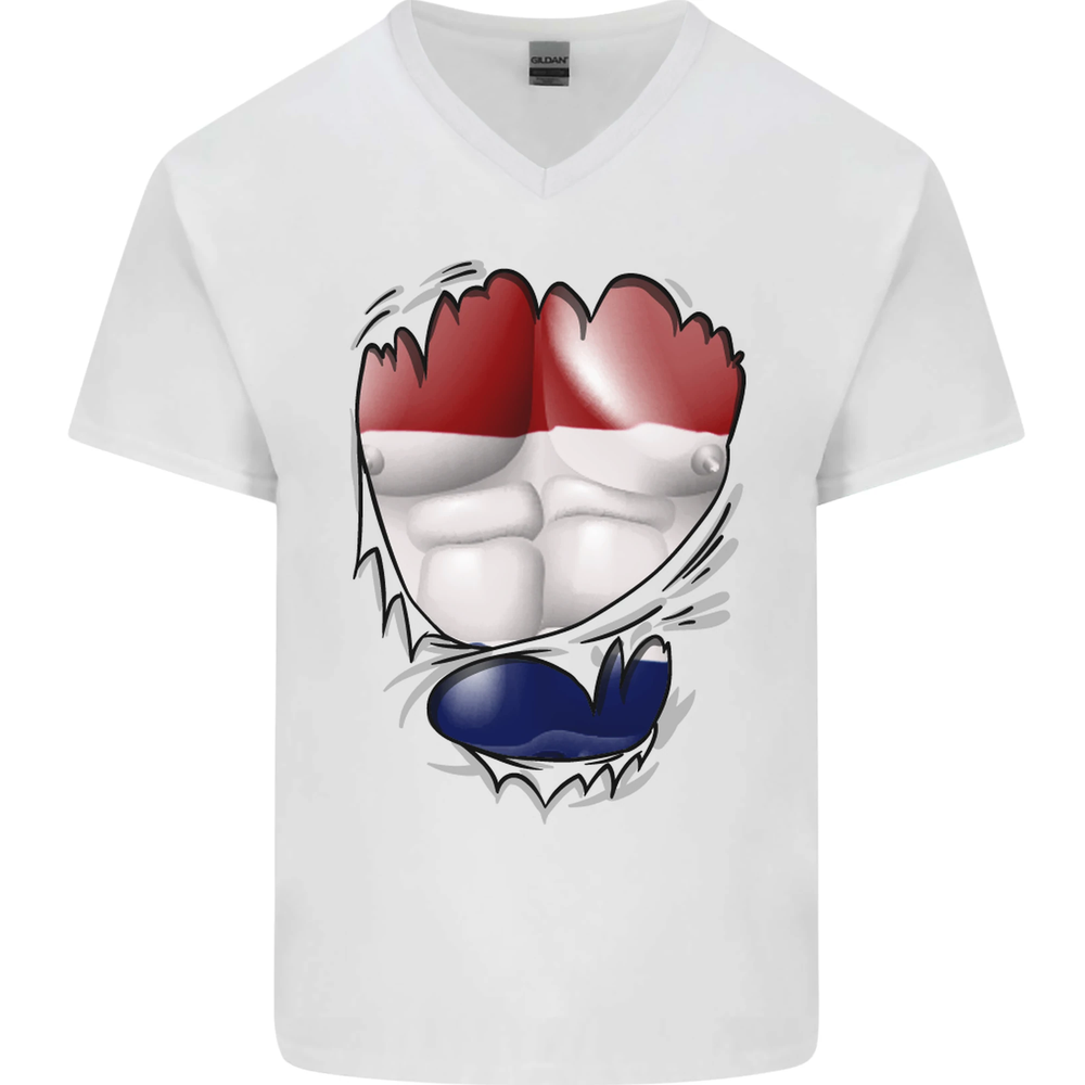 Gym The Dutch Flag Ripped Muscles Holland Mens V-Neck Cotton T-Shirt
