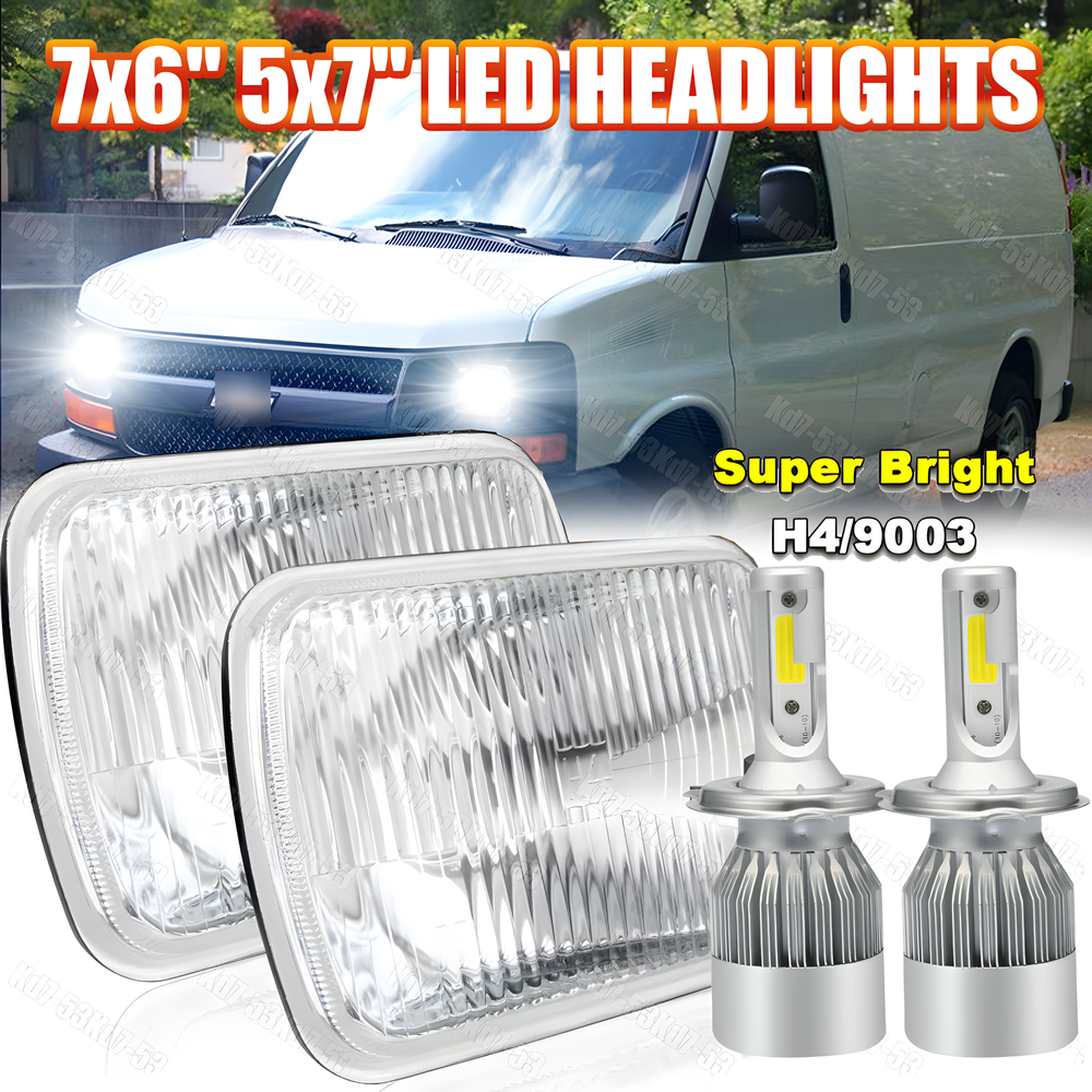 Pair 7x6 5x7 LED Headlights Hi/Lo For Chevy Express Cargo Van 1500 2500 3500