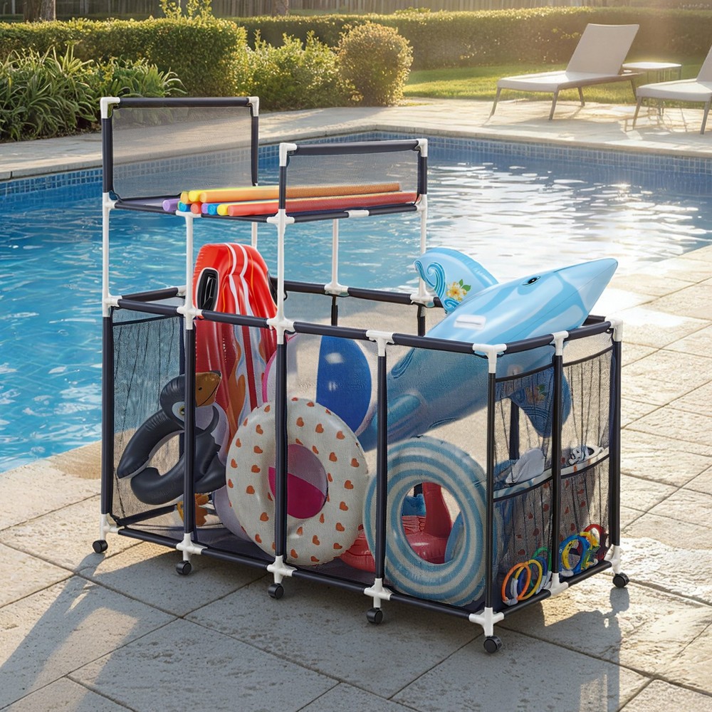 Uimoso Rolling Pool Toy Storage Bin with Noodle Holder Rack 62.6 x 32 x 36in