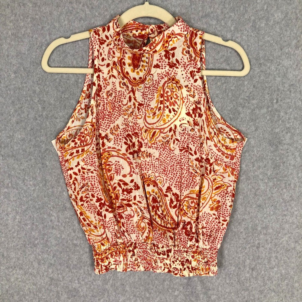 Cynthia Rowley Top Womens Small Orange Blouse Tank Paisley Boho Summer Resort