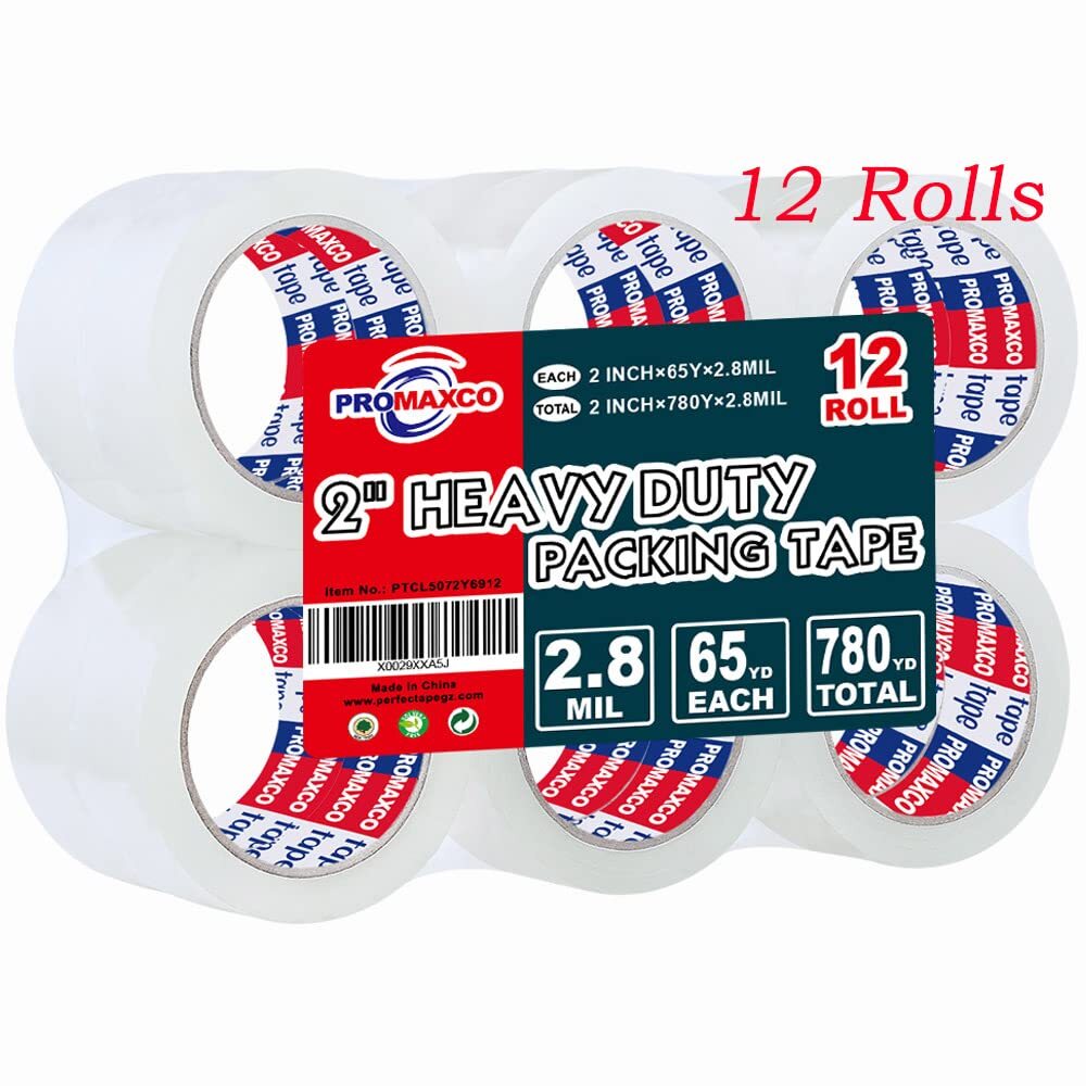 PROMAXCO Heavy Duty Packing Tape 12 Rolls, Clear, 2.8 mil, 65 Yards x 1.88 in...