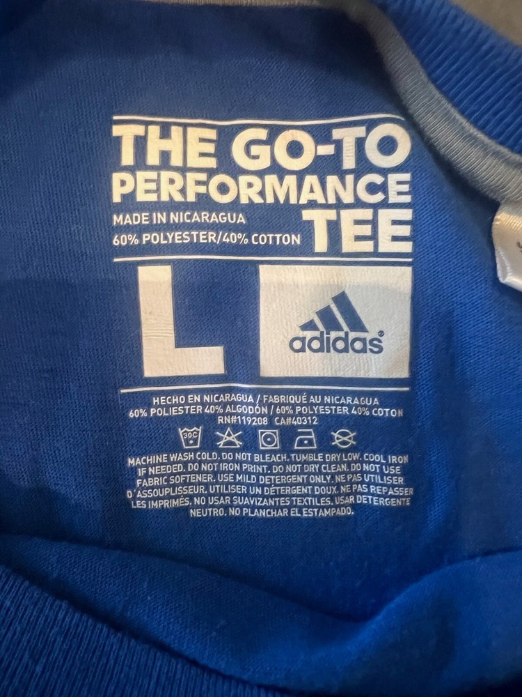 Adidas shirt Performance Tee Mens Blue Short Sleeve Climalite Large athletic