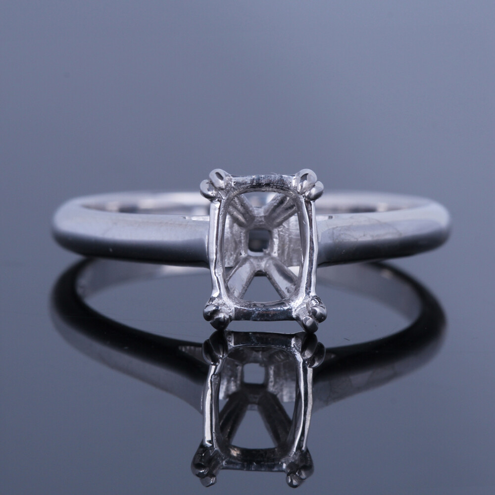 7x5mm Cushion Emerald Sterling Silver Wedding Solitaire Semi Mount Ring