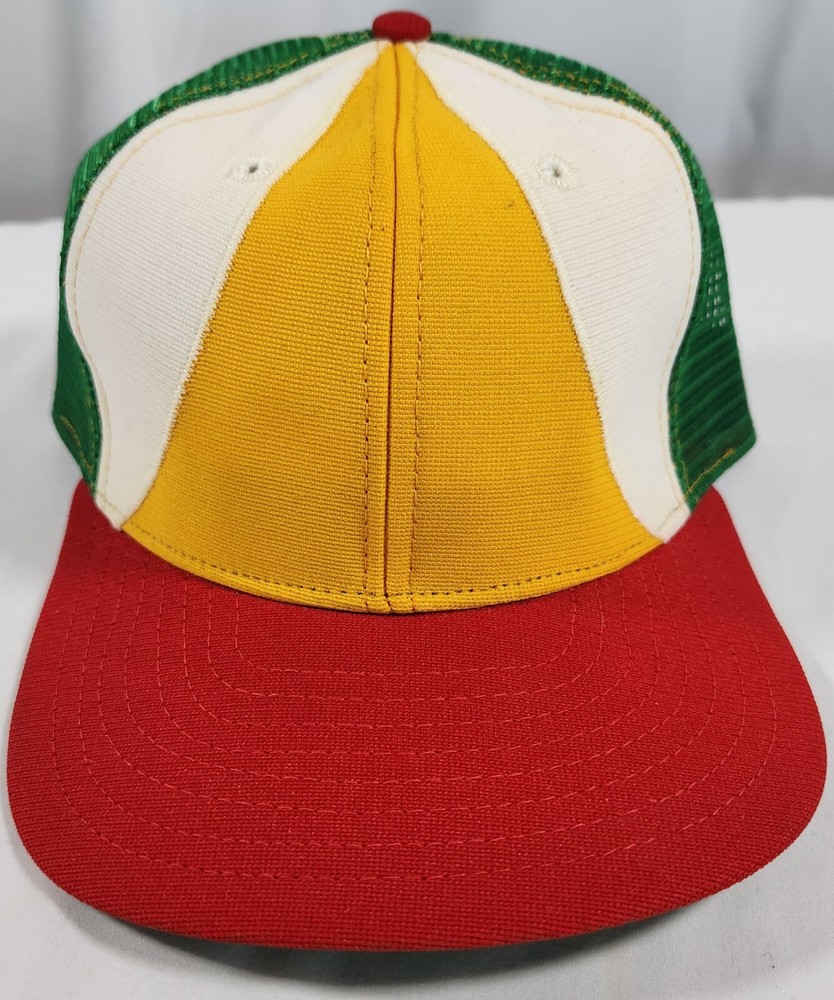 Rare Vtg New Era Pro Model Trucker Mesh Hat Green/White/Red/Yellow Made In USA