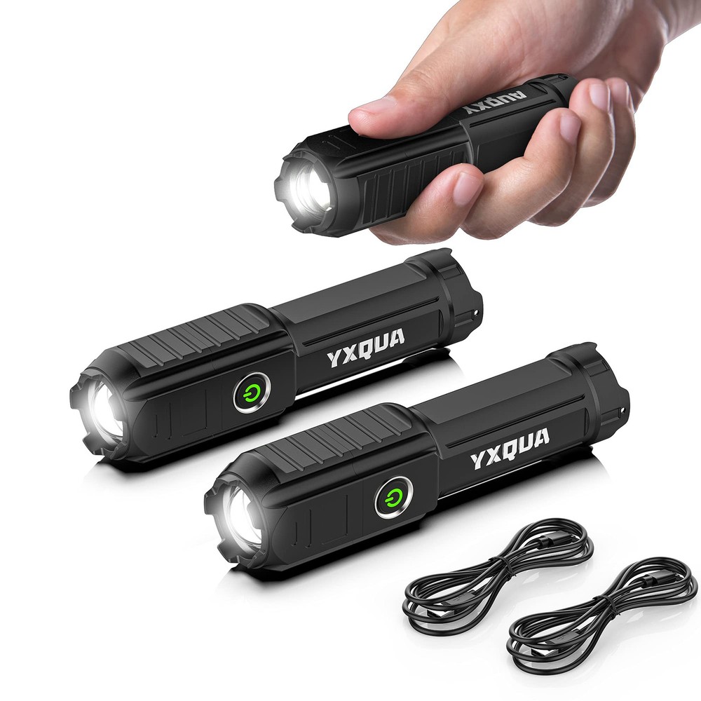 2 Pack USB Rechargeable Mini LED Flashlight Small Bright Compact Light  
