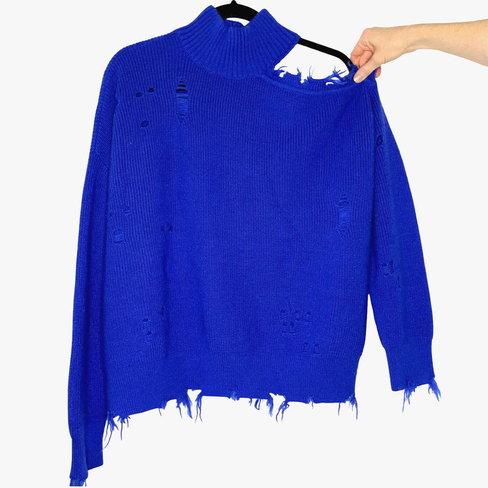 Lovers & Friends Arlington Womens Medium Cobalt Blue Distressed Sweater Revolve