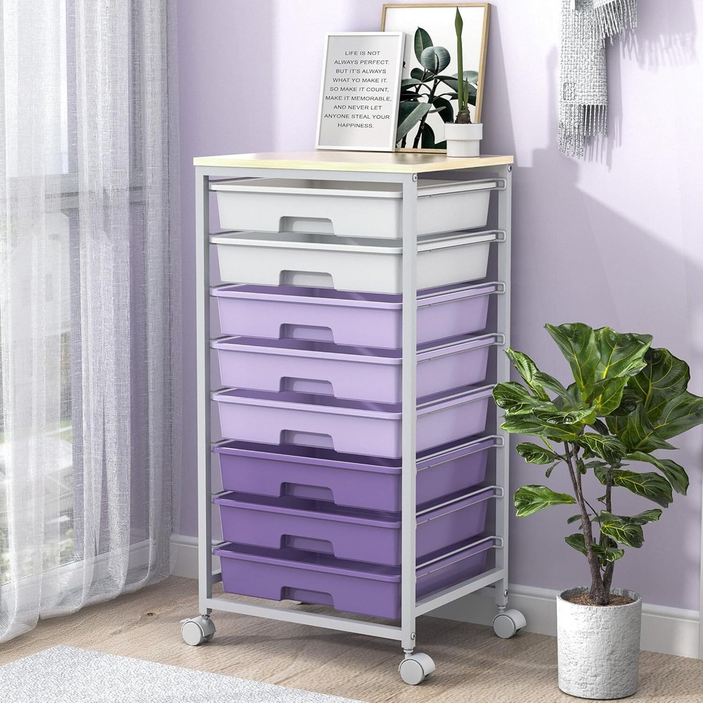Purple Rolling Storage Cart with Drawers for Versatile Organization