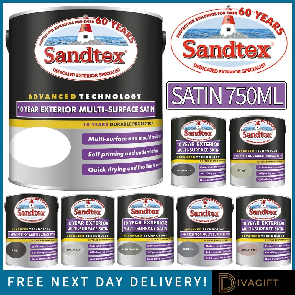 SANDTEX 10 YEAR EXTERIOR MULTI-SURFACE SATIN PAINT 750ML FOR METAL WOOD PLASTIC