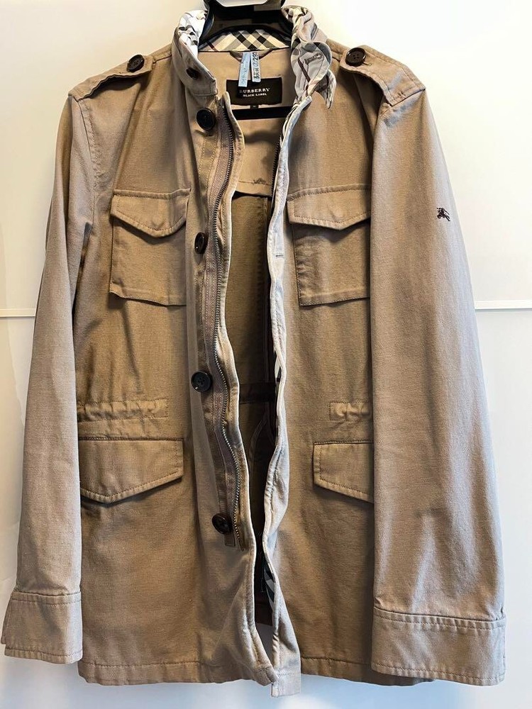 Burberry Military Jacket Beige Nova check Cotton Linen Logo Men Size M Used