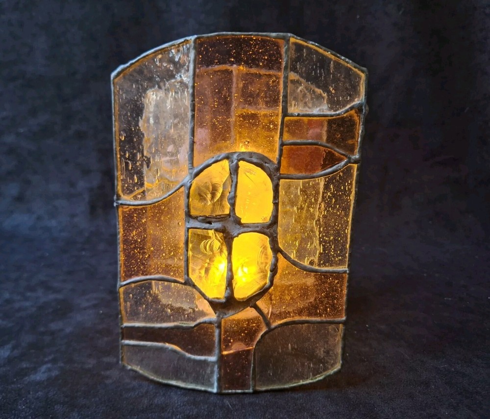 Vintage Amethyst Stained Glass Candleholder with Battery Operated Candle