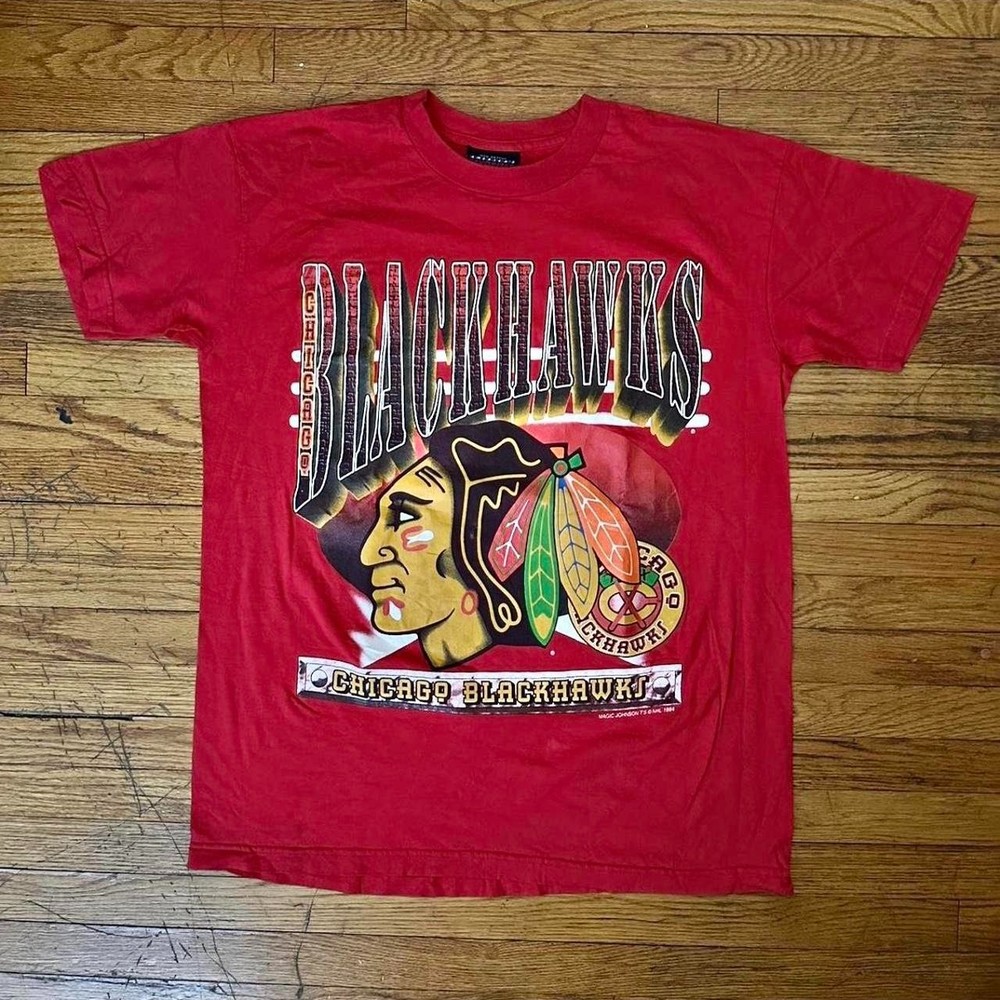Vintage 1994 Chicago Blackhawks Hockey Team red color shirt reprint VK10051