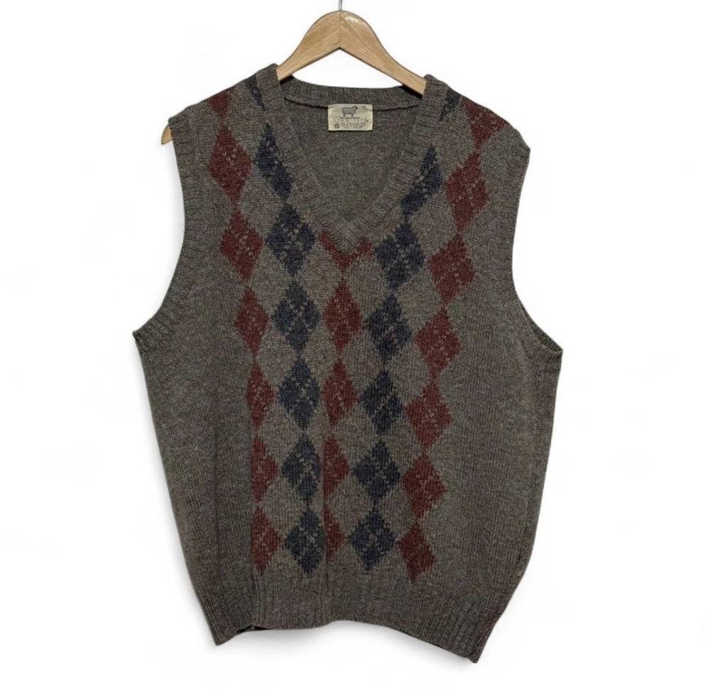 Vintage Lord Jeff Argyle Sweater Vest Mens L Scottish Shetland Wool Ireland Made