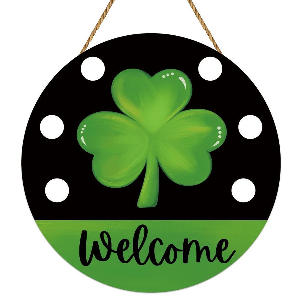 St Patricks Day Shamrock Wreath Hanging Door Decor