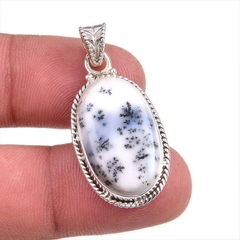 Natural Dendrite Opal Gemstone 925 Solid Sterling Silver Gift Pendant 1.5