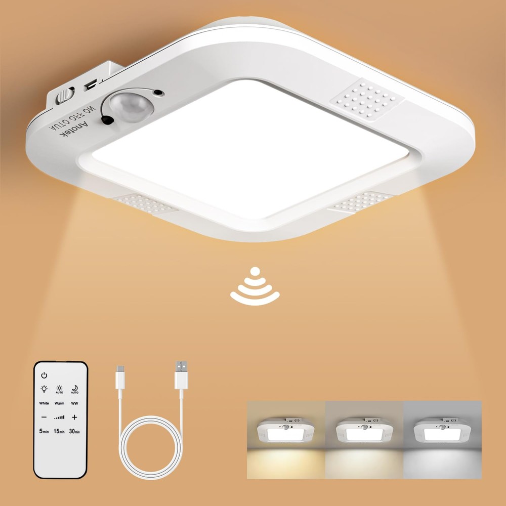 ANOTEK Rechargeable Motion Sensor Ceiling Light，No Wiring Battery Operated Ce...