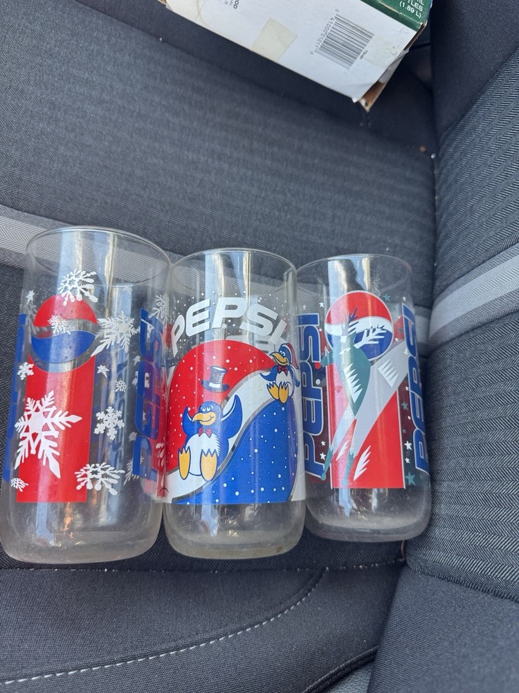 Vintage Pepsi Christmas Glassware Set of 3 Different Designs Rare Penguin Deer