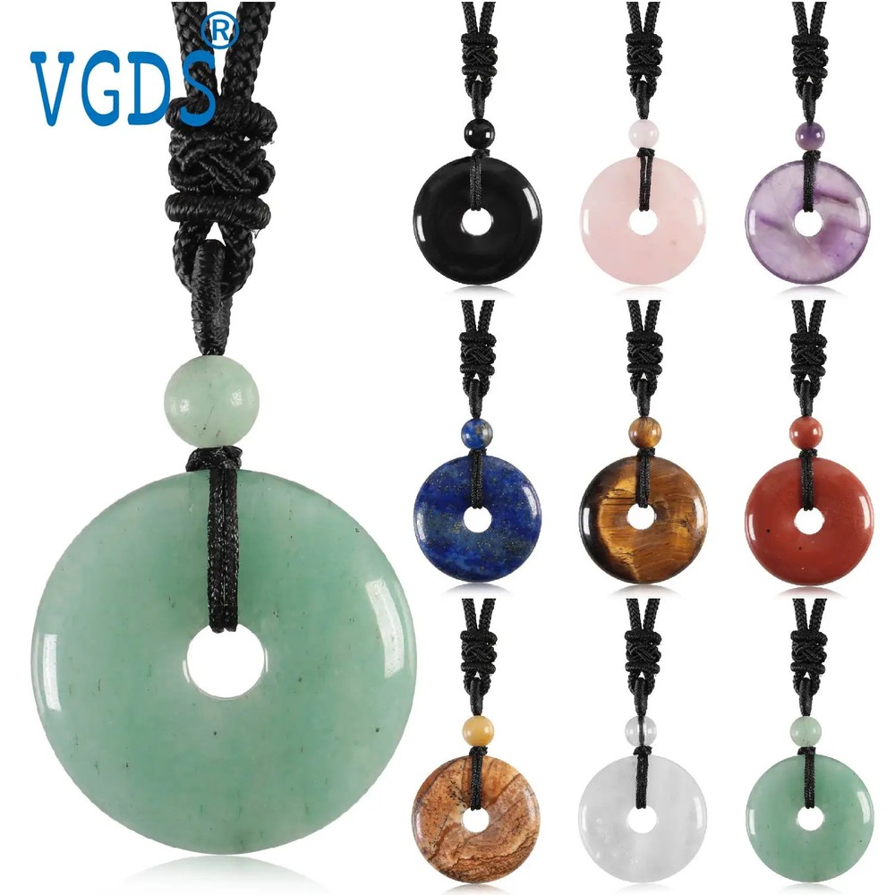 25mm Natural Crystal Quartz Circle Donut Necklace Healing Stone Amulet Lucky Cha